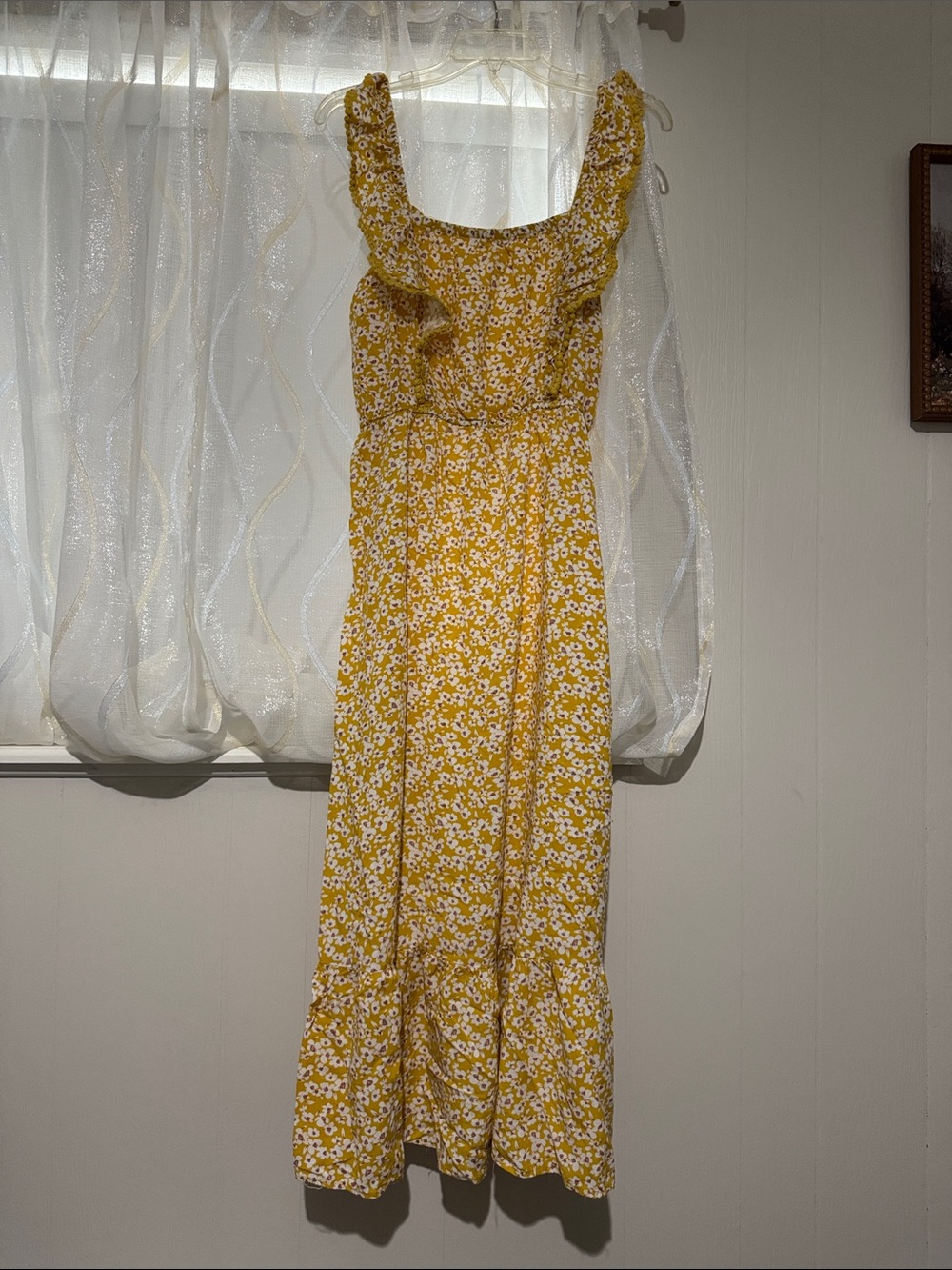 Luxology Yellow Floral Ruffle-Strap Maxi Dress